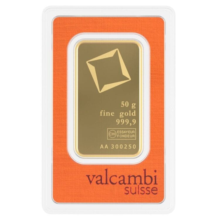 Valcambi - 50 gram guldbarre stanset