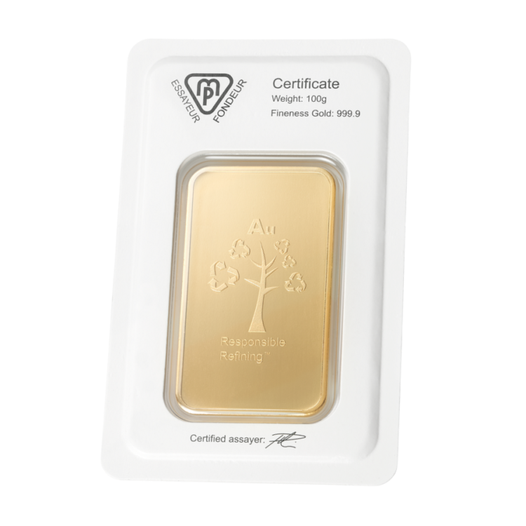 Metalor - 100 gram guldbarre stanset - Image 2