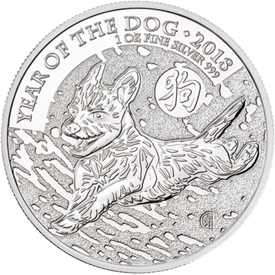 Year of the Dog -  2 Pounds Lunar sølvmønt
