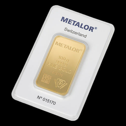 Metalor Guldbarre Stanset 100 G. Certificate