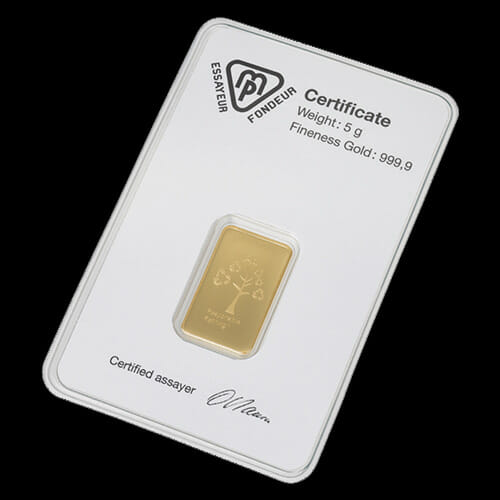 Metalor Guldbarre Stanset 5 G. Certificate back